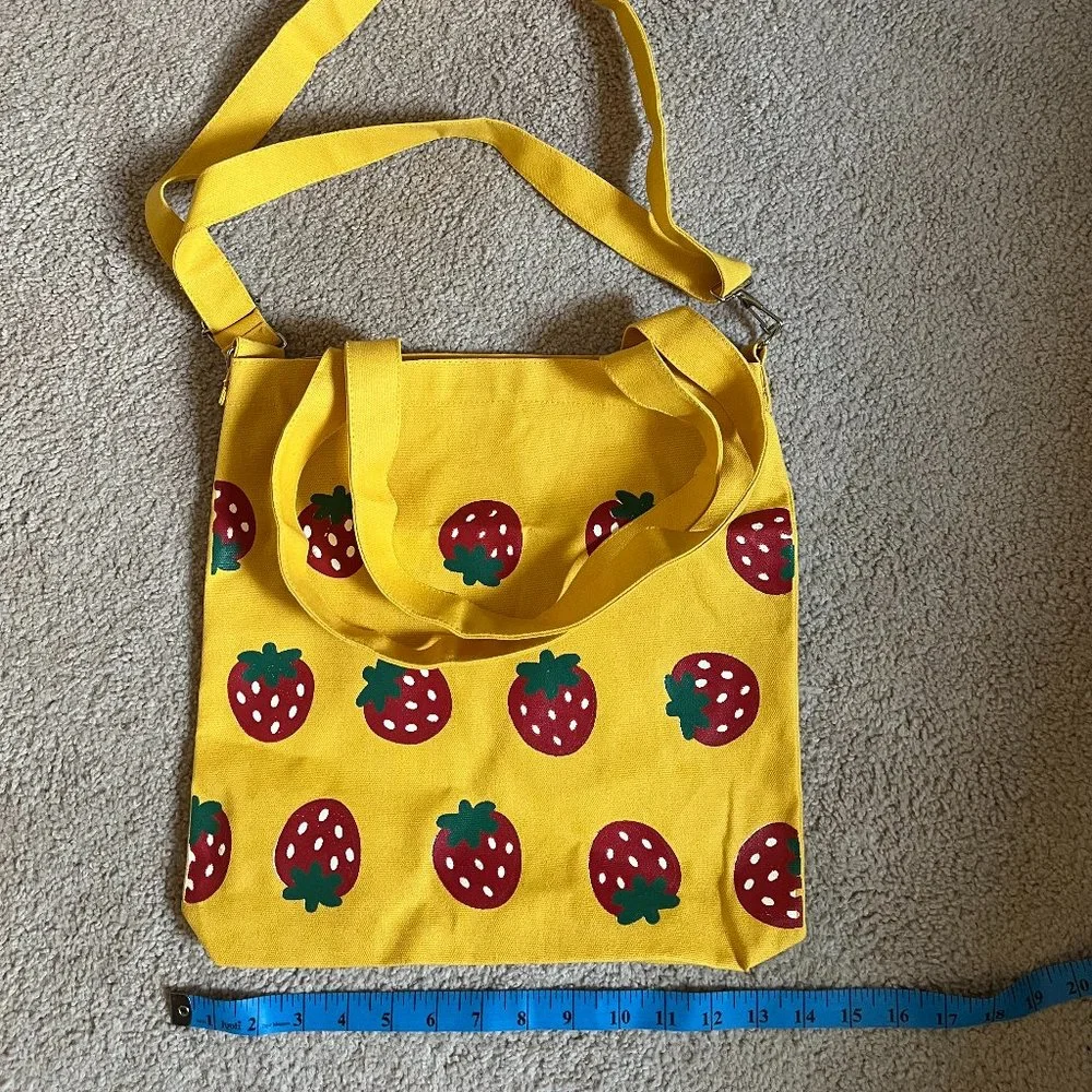Vibrant Yellow *Strawberry* Tote, Full Zipper, Adjust or Remove Strap, NWOT - Picture 1 of 9